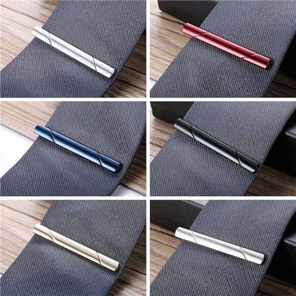 Mens Tie Clip Set Black Silver Bar Clips Wedding Business Formal Accessories - Picture 6 of 7